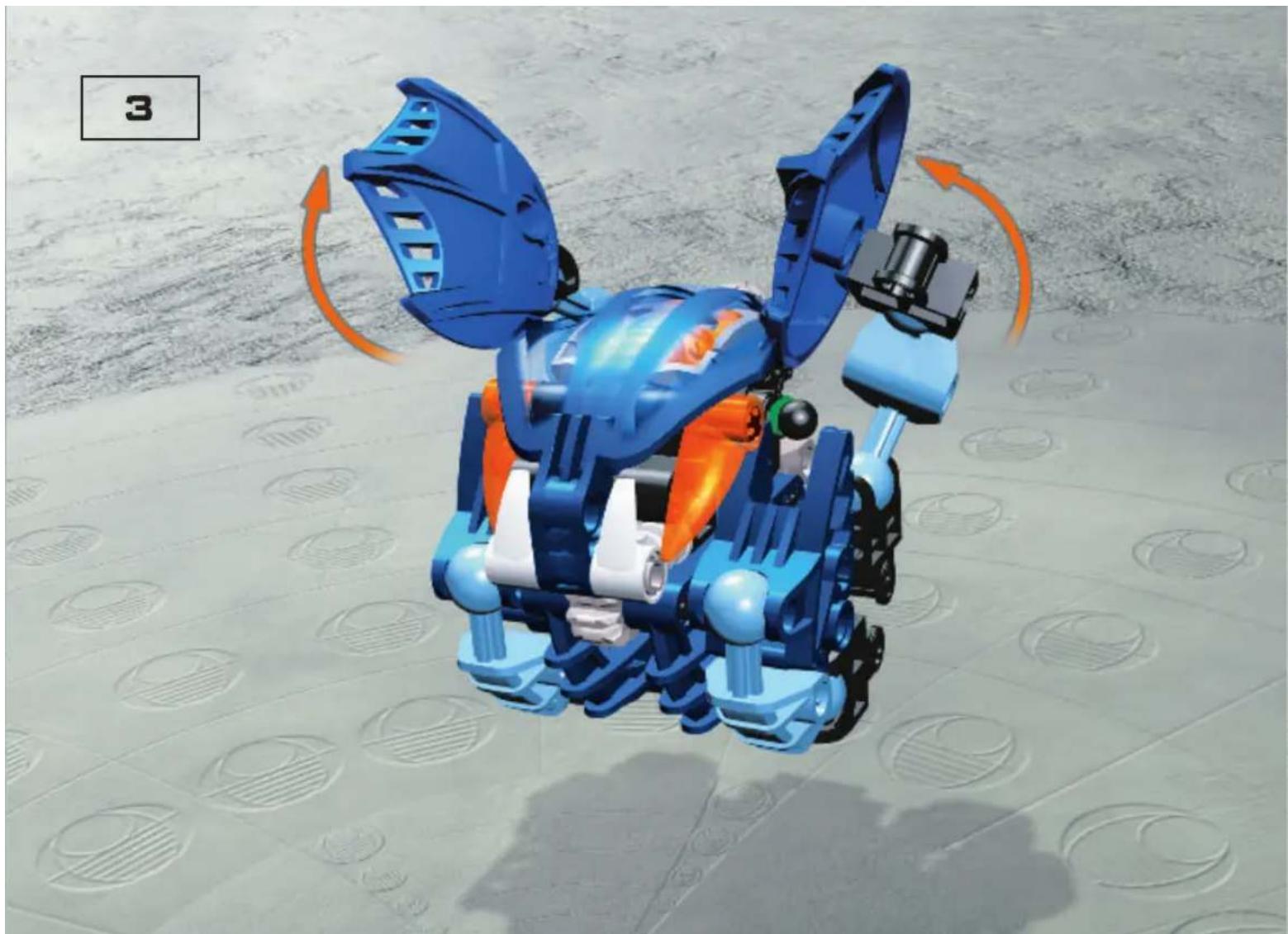 3D model of a blue robotic robot with orange and white body, positioned on a tiled floor (no text or symbols visible)