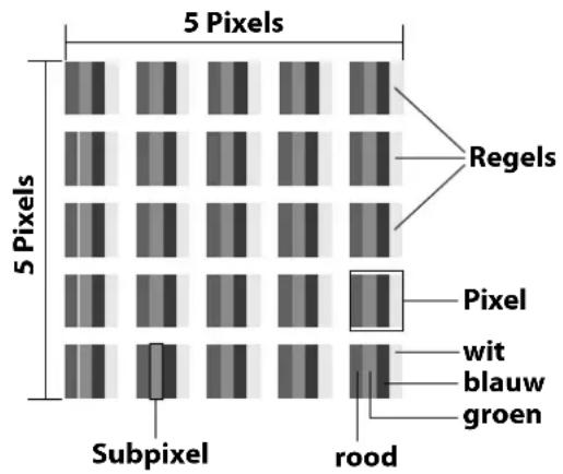 5 Pixels 5 Pixels Regels Pixel wit blauw groen Subpixel rood