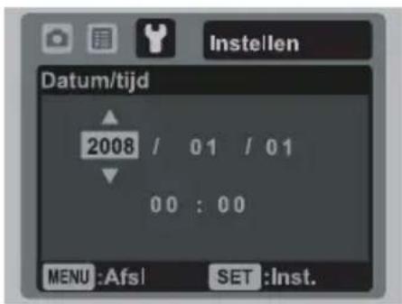 Instellen Datum/tijd 2008 / 01 / 01 00 : 00 MENU:AfsI SET:Inst.