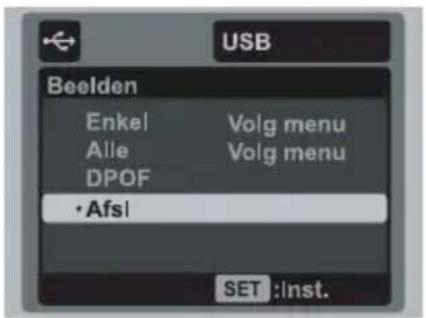 USB Beelden Enkel Volg menu Alle Volg menu DPOF • Afsi SET :inst.
