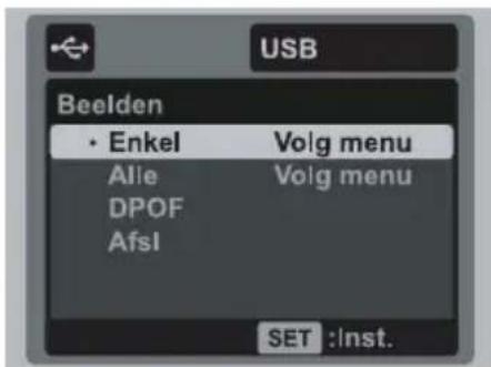 USB Beelden • Enkel Volg menu Alie Volg menu DPOF AfsI SET :Inst.