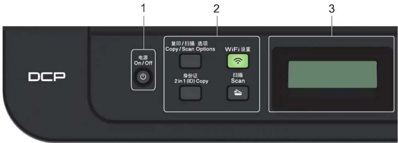 DCP 1 2 3 电源 On/Off 复印/扫描 选项 Copy/Scan Options WiFi 设置 身份证 2 in 1 (ID) Copy 扫描 Scan