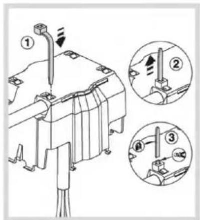 Technical diagram showing mechanical assembly with numbered parts and directional arrows indicating motion or force directions.