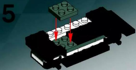 3D diagram of a LEGO brick structure with red arrows indicating assembly or movement, no text or symbols present