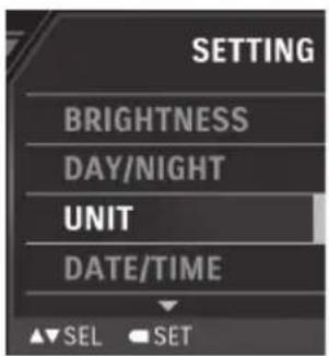 SETTING BRIGHTNESS DAY/NIGHT UNIT DATE/TIME SEL SET
