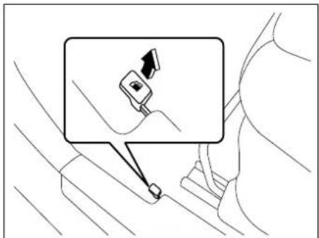 Diagram showing a hand holding a car with a magnified view of a device and directional arrow, likely illustrating a mechanical or electrical component.
