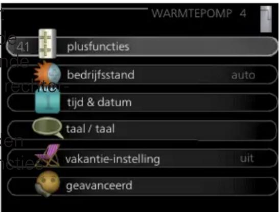 WARMTEPOMP 4 41 plusfuncties bedrijfsstand auto tijd & datum taal / taal vakantie-instelling uit geavanceerd