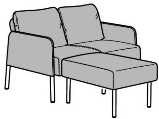 Line drawing of a two-seater armchair with backrest and seat (no text or symbols)