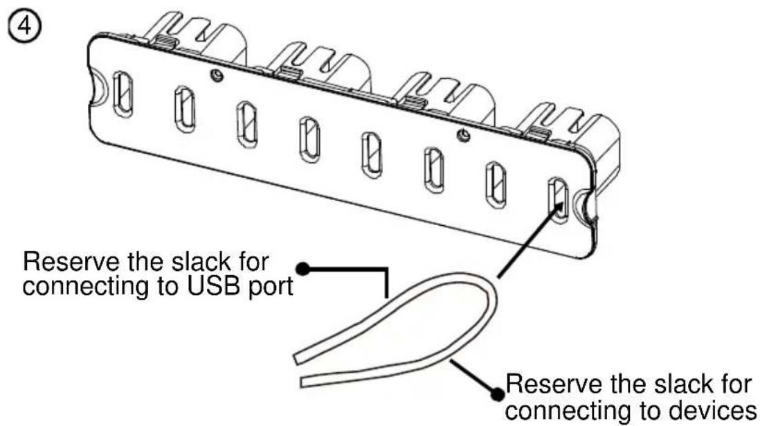 Reserve the slack for connecting to USB port Reserve the slack for connecting to devices
