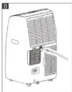 Line drawing of an air conditioner unit with cooling fan and ventilation slots (no text or symbols)