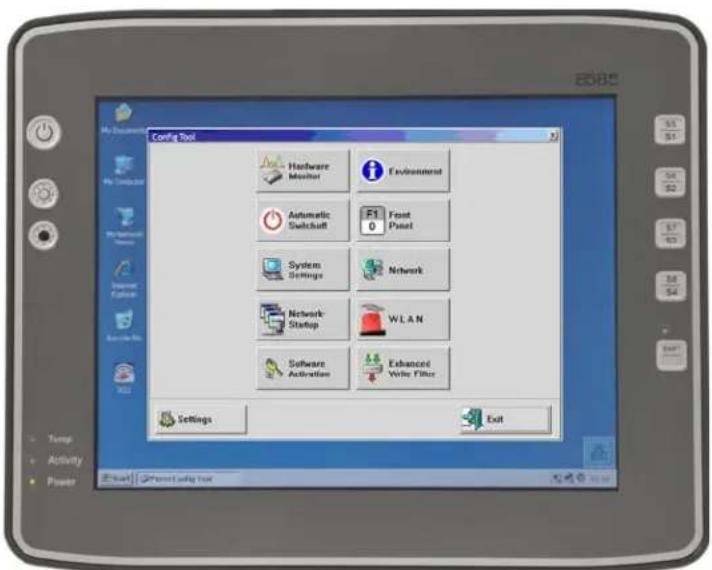 Config Tool Hardware Monitor Environmental Automatic Switchcraft F1 Front Panel System Settings Network Network Startup WLAN Software Activation Enhanced Write Filter Settings Exit