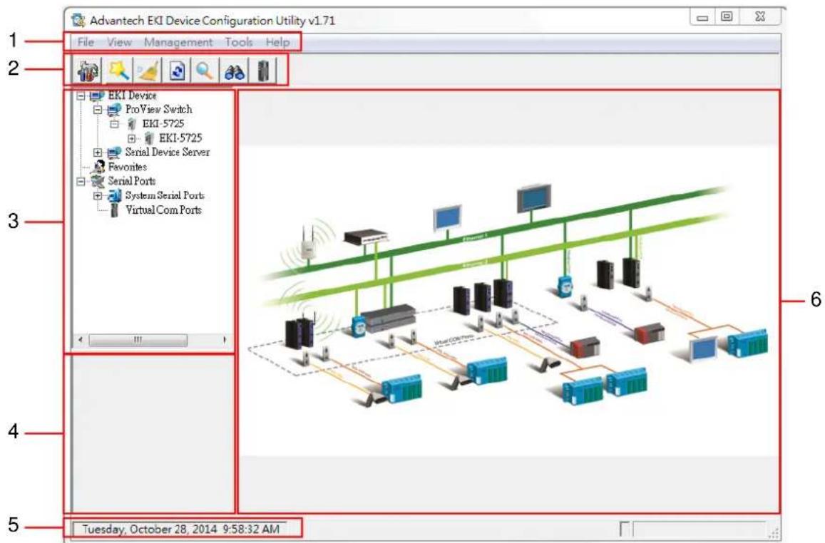 Advantech EKI Device Configuration Utility v1.71 File View Management Tools Help 1 2 3 4 5 Tuesday, October 28, 2014 9:58:32 AM