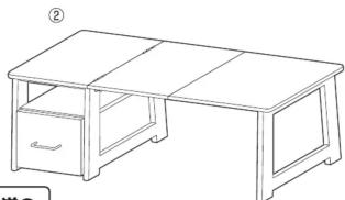 Line drawing of a simple wooden desk with a drawer and two legs (no text or symbols)