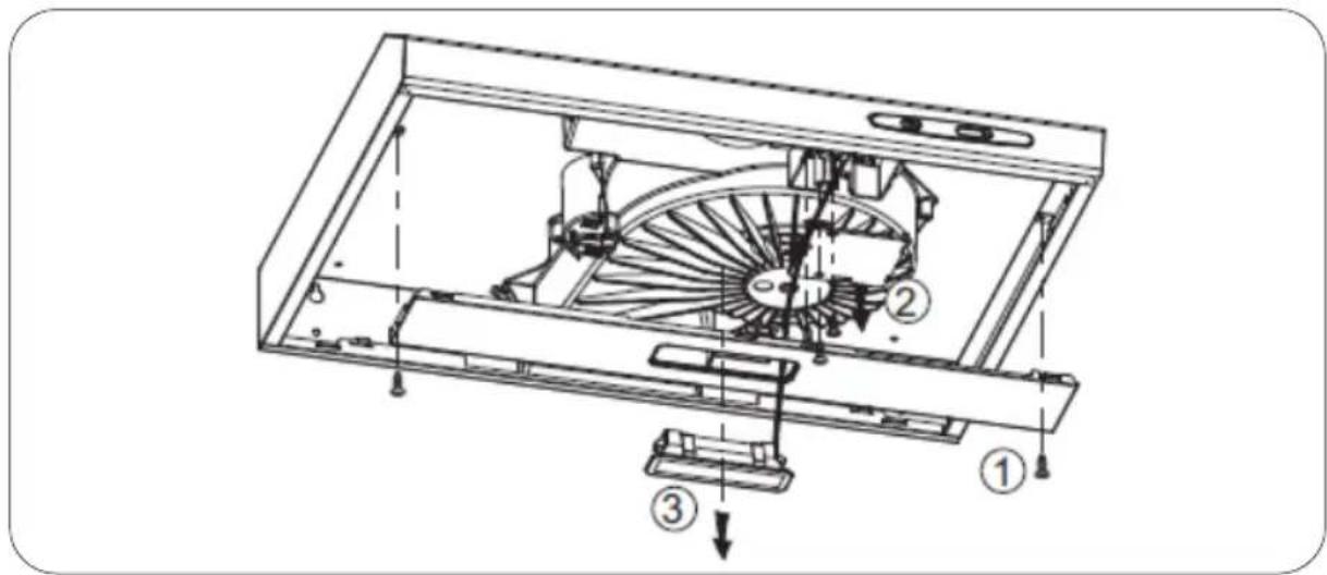 Technical diagram of a mechanical device with numbered components and directional arrows indicating assembly or motion.