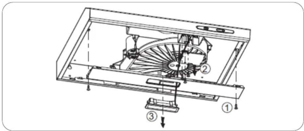 Technical diagram of a mechanical device with numbered components and directional arrows indicating assembly or motion.