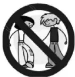 Prohibition sign with two cartoon figures and a diagonal line, indicating no smoking or anti-smoking.