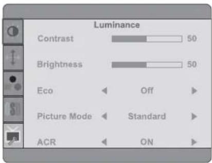 Luminance Contrast 50 Brightness 50 Eco Off Picture Mode Standard ACR ON