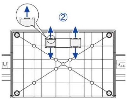Technical diagram showing a grid layout with directional arrows and labeled components, including a circled component and numbered annotation.