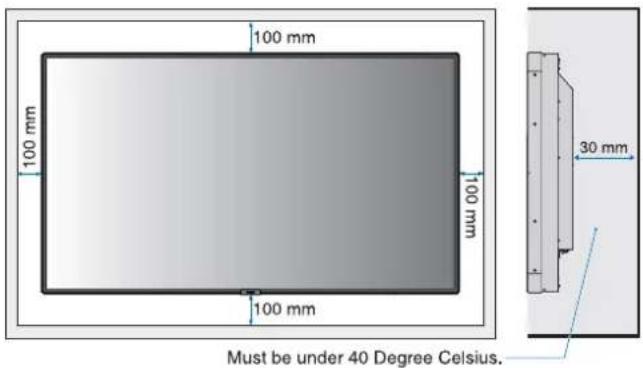100 mm 100 mm 100 mm 100 mm 30 mm Must be under 40 Degree Celsius.