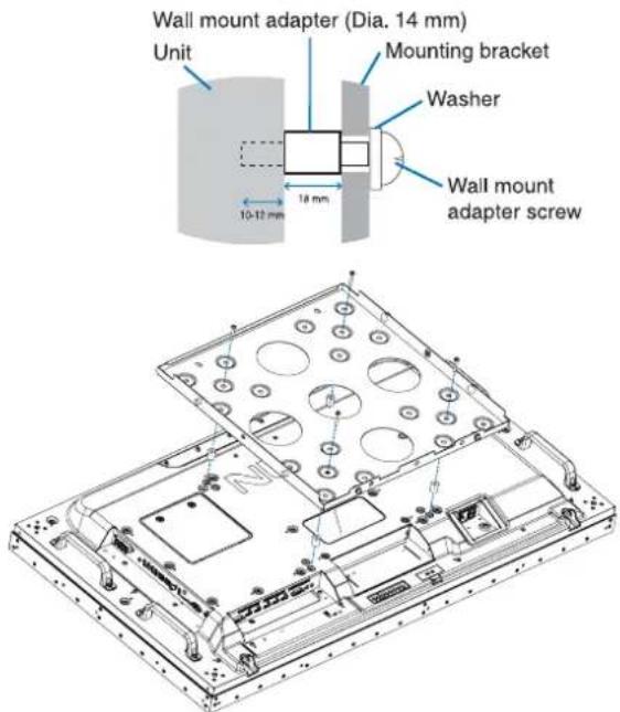 Wall mount adapter (Dia. 14 mm) Unit Mounting bracket Washer Wall mount adapter screw 10-12 mm 18 mm
