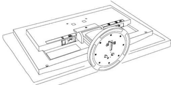 Technische lijntekening van een mechanische samenstelling met een cirkelvormig onderdeel en montagevoet (geen tekst of symbolen)
