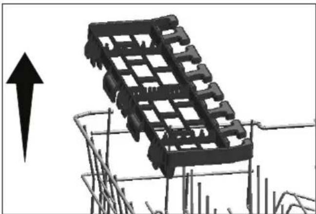 3D-diagram van een mechanisch onderdeel met een verticale pijl die naar boven wijst, geen tekst of symbolen aanwezig