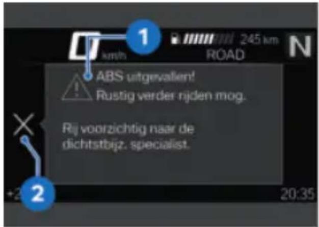 ABS uitgevaallen! Rustig verder rijden mog. Rij voorzichtig naar de dichtstbijz, specialist.