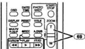 OSD DATE/TIME PHOTO SHOT START/STOP DISPLAY RESET TITLE ZOOM MULTIV A/R/P REC ADUB T W EUREW PLAY FF/ED 69
