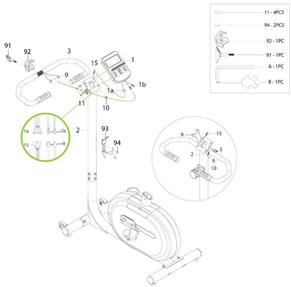 91 92 3 9 15 1 1a 1b 11 10 15 1a 1b 93 94 9 15 2 3 10 B - 1PC A - 1PC 91 - 1PC 92 - 1PC 94 - 2PCS 11 - 4PCS