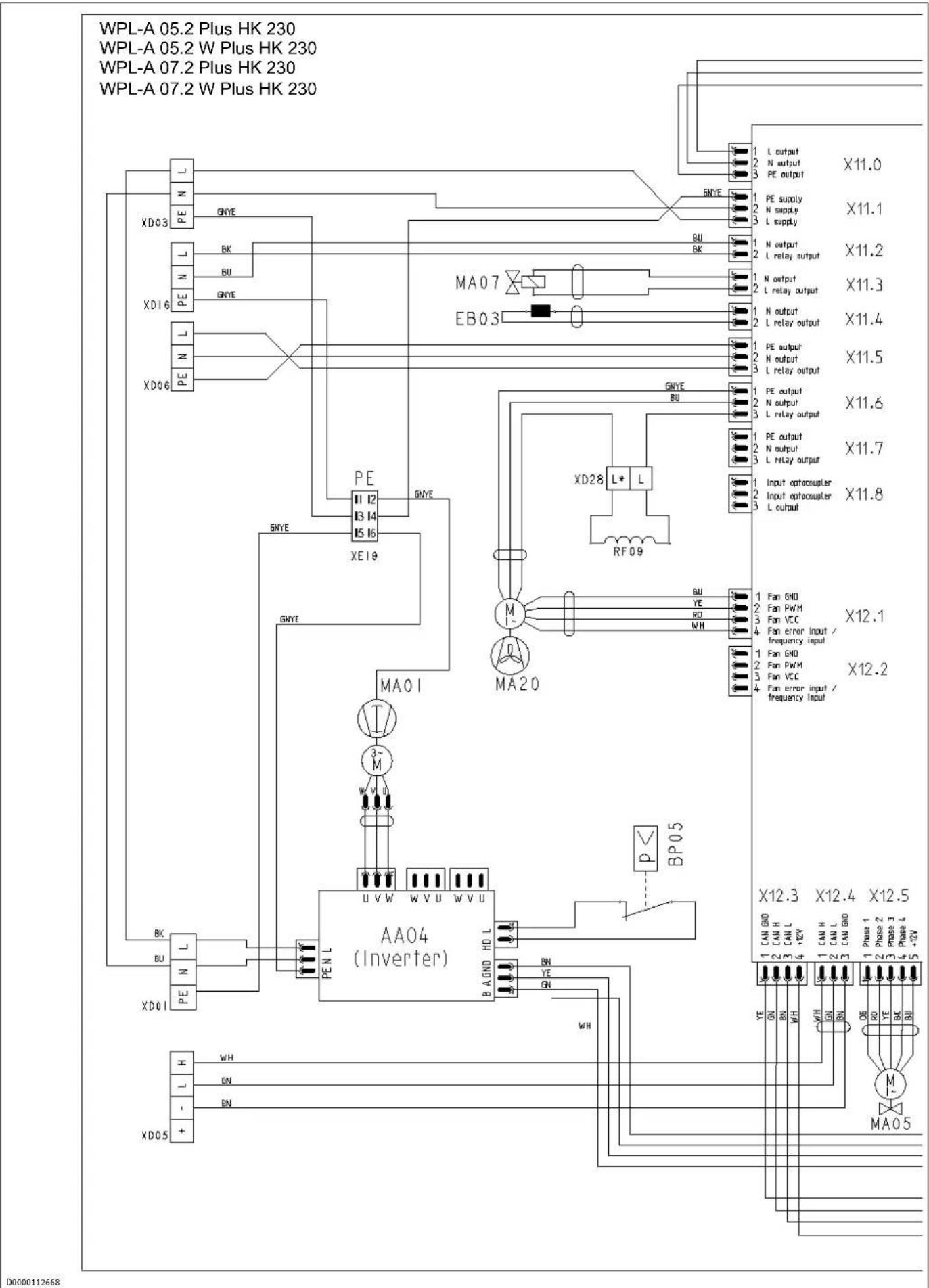WPL-A 05.2 Plus HK 230 WPL-A 05.2 W Plus HK 230 WPL-A 07.2 Plus HK 230 WPL-A 07.2 W Plus HK 230 XD03 PE N L GNYE BK BU GNYE XDI6 PE N L GNYE XDO6 PE N L PE 11 12 13 14 15 16 GNYE XE19 PE 11 12 13 14 15 16 GNYE MA07 EB03 X11.0 1 L output 2 N output 3 PE output PE supply N supply L supply X11.1 1 N ou…