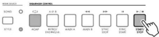 WORK SELECT SEQUENCER CONTROL SONG STYLE ACMP INTRO/ ENDRAGE: MAIN A MAIN B SYNC STOP SYNC START START/ STOP