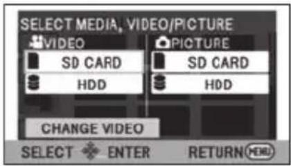 SELECT MEDIA, VIDEO/PICTURE VIDEO SD CARD HDD PICTURE SD CARD HDD CHANGE VIDEO SELECT ENTER RETURN NERD