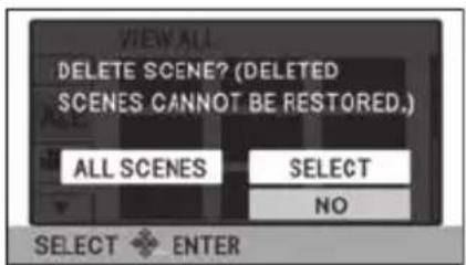 VIEW ALL DELETE SCENE? (DELETED SCENES CANNOT BE RESTORED.) ALL SCENES SELECT NO SELECT ENTER