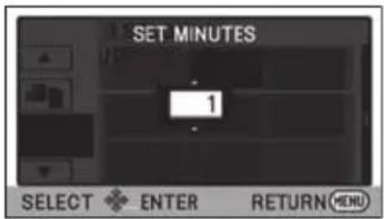 SET MINUTES 1 SELECT ENTER RETURN MENU