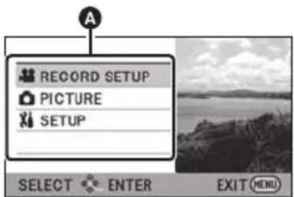 A RECORD SETUP PICTURE SETUP SELECT ENTER EXIT MENU