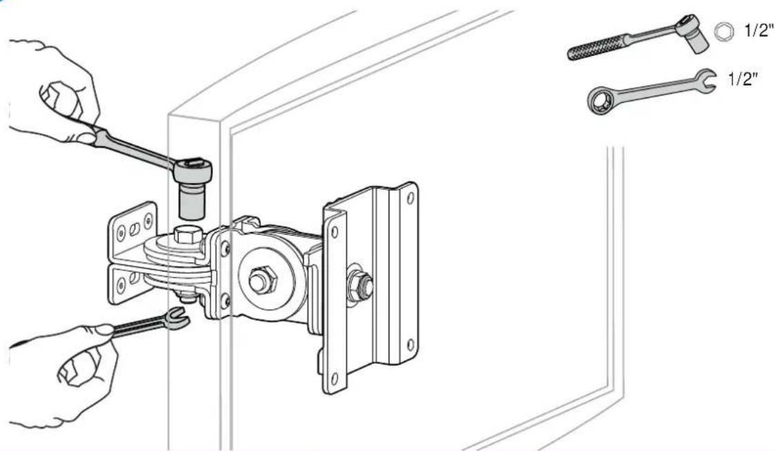 Technical line drawing of a mechanical assembly with wrenches and tools, no text or symbols present
