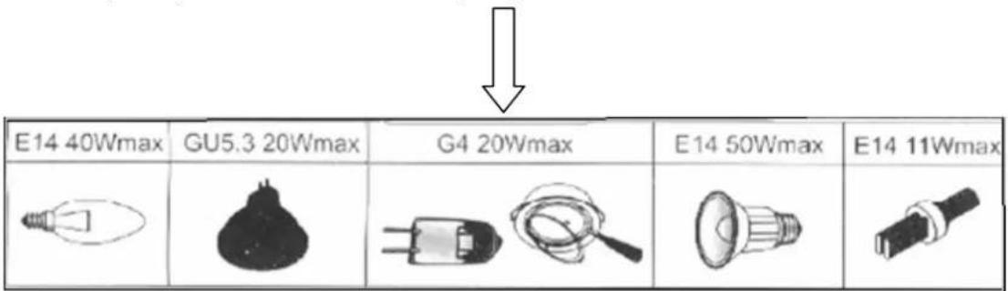 E14 40Wmax GU5.3 20Wmax G4 20Wmax E14 50Wmax E14 11Wmax