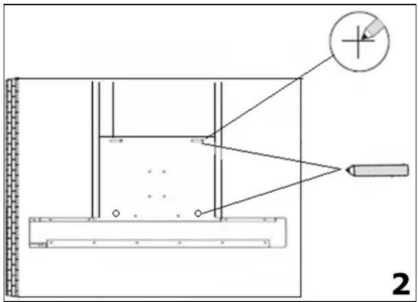 Technical diagram showing a mechanical or structural assembly with labeled components and an arrow pointing to a crosshair symbol.