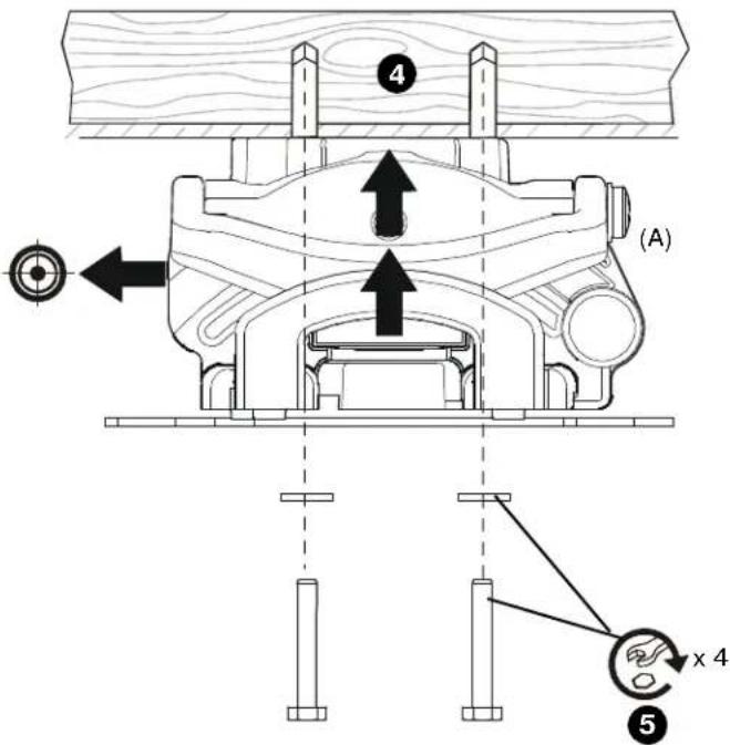 Technical diagram of a mechanical assembly with labeled components and directional arrows indicating motion or movement.
