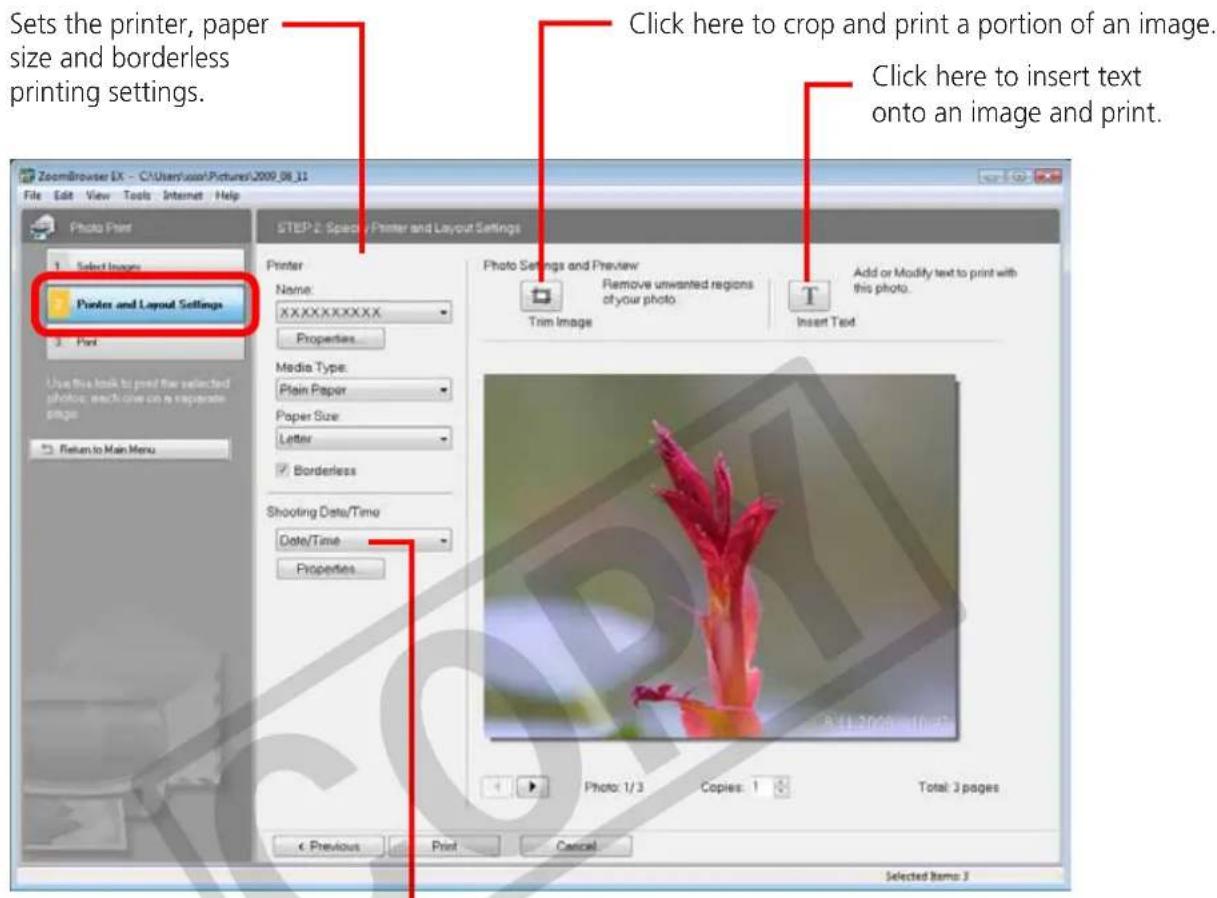 CANON Ixus SD4000 IS - Click [2. Printer and Layout Settings] and set the categories as desired. - 1