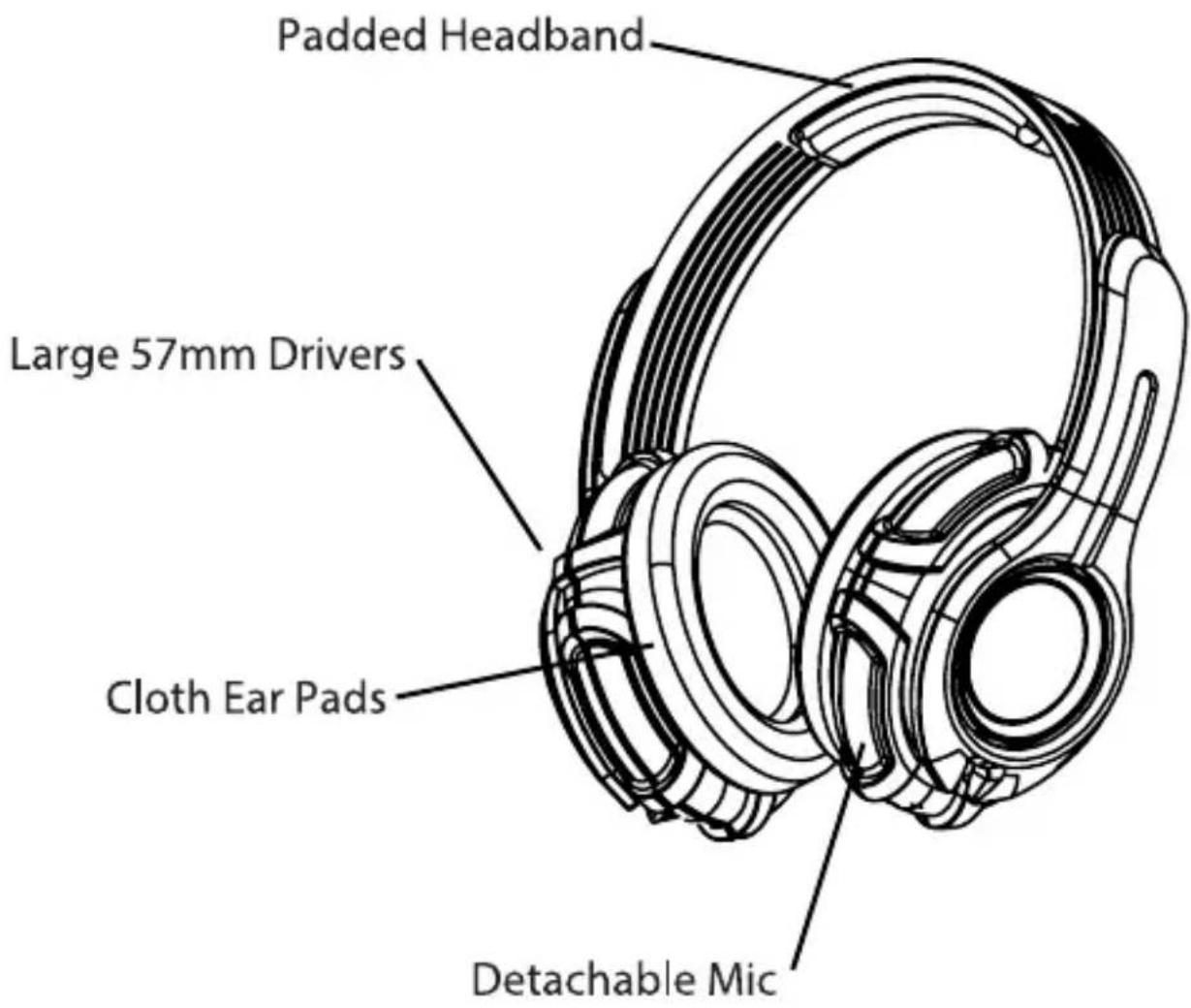 Padded Headband Large 57mm Drivers Cloth Ear Pads Detachable Mic