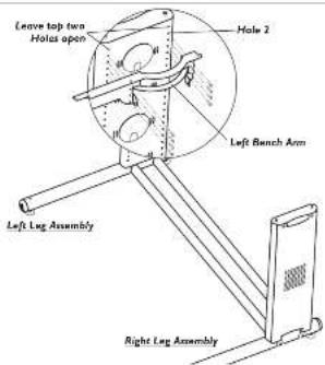 Leave top two Holes open Hole 2 Left Bench Arm Left Leg Assembly Right Leg Assembly