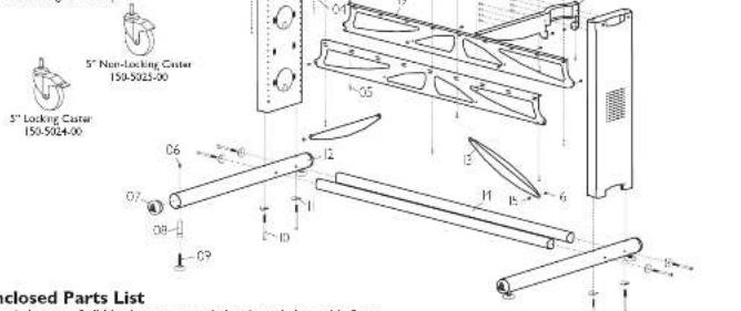 5" Non-locking Caster 150-5023-00 5" Locking Caster 150-5024-00 closed Parts List Initial version of Off Loadings is transcribed with each Assembly Seat
