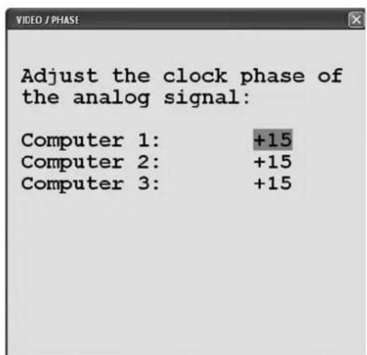Adjust the clock phase of the analog signal: Computer 1: +15 Computer 2: +15 Computer 3: +15