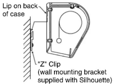Lip on back of case "Z" Clip (wall mounting bracket supplied with Silhouette)