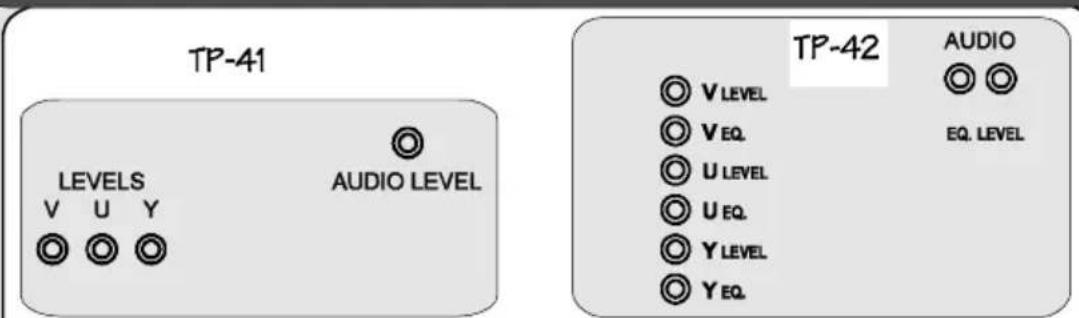 TP-41 LEVELS V U Y AUDIO LEVEL TP-42 V LEVEL VEQ. U LEVEL UEQ. YLEVEL Y EQ. AUDIO EQ. LEVEL