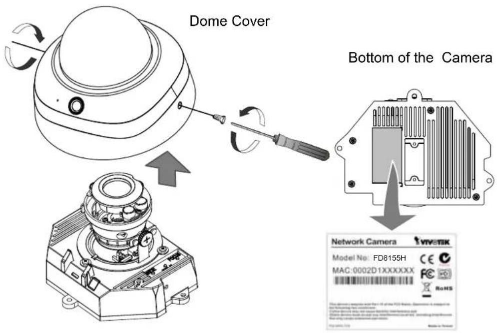 Dome Cover Bottom of the Camera Network Camera Model No: FD8155H MAC:0002D1XXXXXX CE FC RoHS © 2017-03-2017