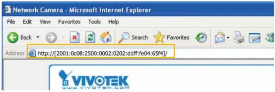 Network Camera - Microsoft Internet Explorer File Edit View Favorites Tools Help Back Search Favorites Address http://[2001:0c08:2500:0002:0202:d1ff:fe04:65f4]/ VIVOTEK www.vivotech.com