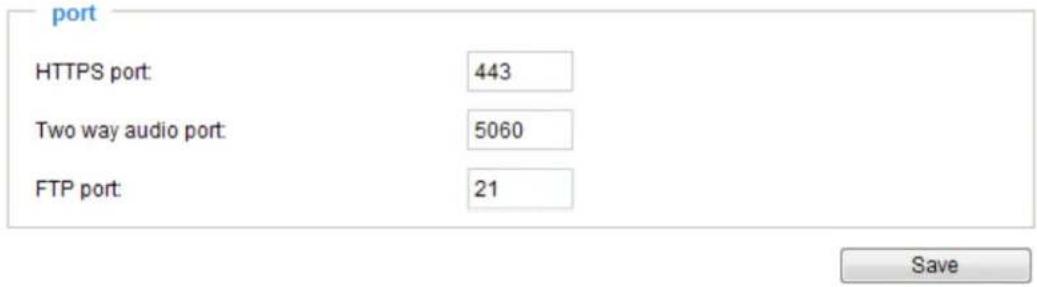 port HTTPS port: 443 Two way audio port: 5060 FTP port: 21 Save