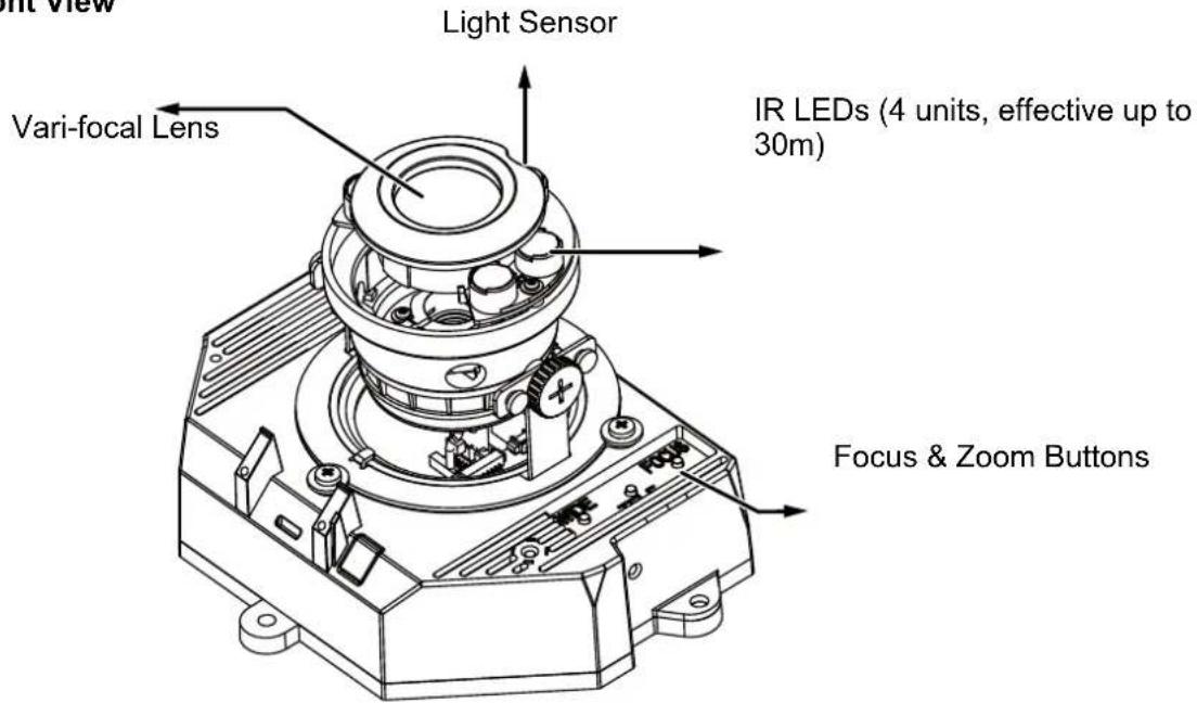 Light Sensor Vari-focal Lens IR LEDs (4 units, effective up to 30m) Focus & Zoom Buttons